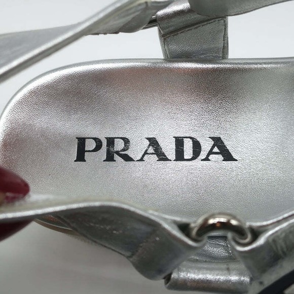 Prada Platform Ankle Strap Sandals Silver Metallic Leather Size 41 - Picture 9 of 11